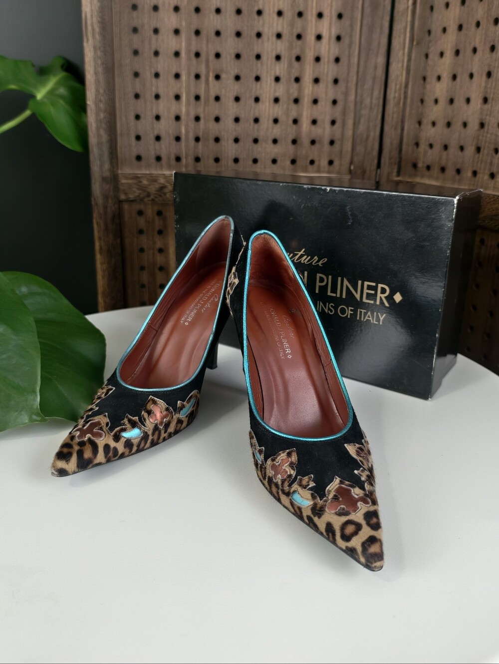 Donald J. Pliner Coutour Leopard Print Pumps with Turquoise Trim